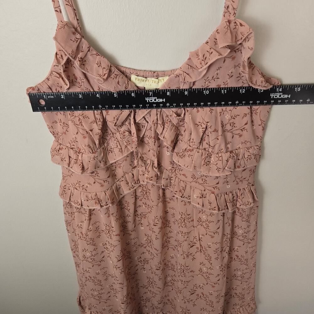 THIRTY/THIRTY Floral Ruffle Cami Mini Dress Women L Dusty Pink Cottage. BOHO NEW - Picture 5 of 8